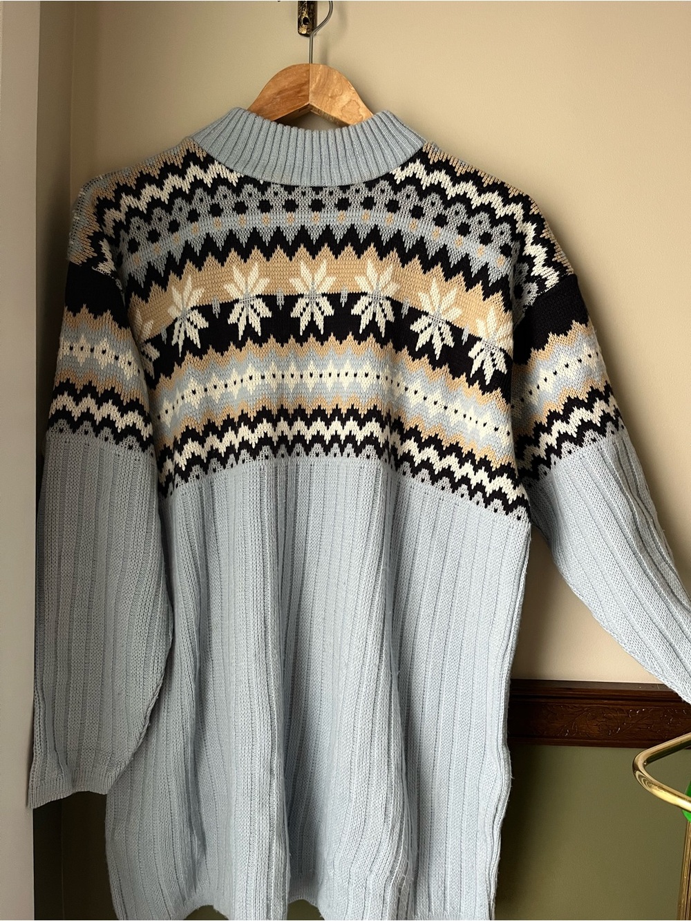 Light Blue Fair Isle Turtleneck fisherman Sweater